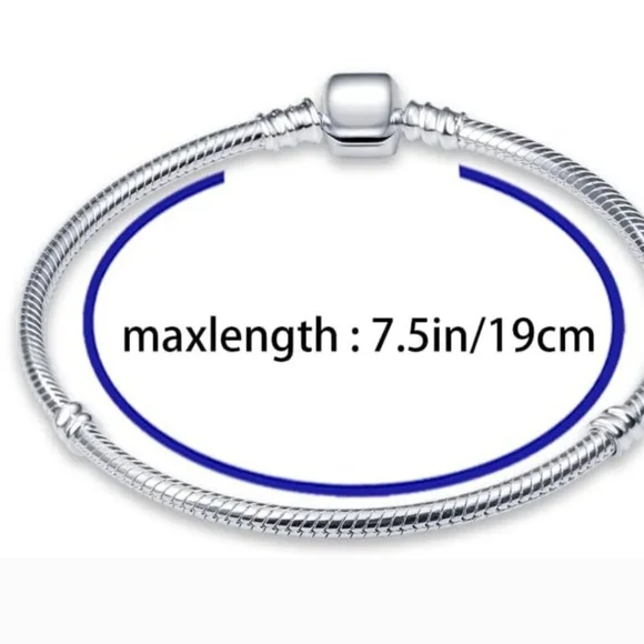 925 sterling silver  Round Snake Chain Charm Bracelet 9" - Picture 6 of 7